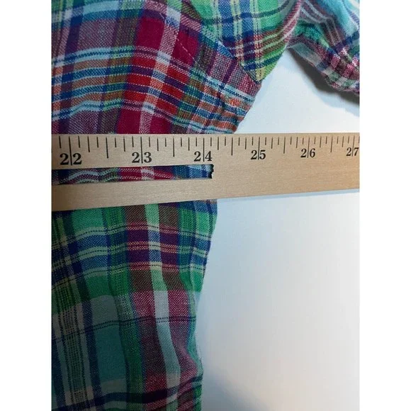 Ralph Lauren Linen Shirt Mens Large Red Blue Green Plaid Button Down Pony Preppy - Picture 7 of 8